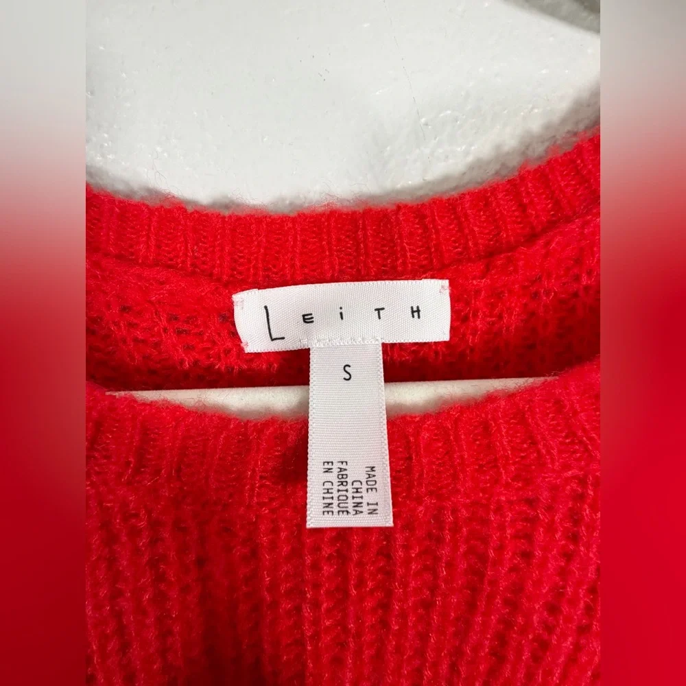Leith Sweater Crew Neck Balloon Sleeve Knit Pullover Red Holiday Shirt Women S